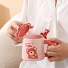 Cute Cartoon Ceramic Cup Pink Bear Mug with Lid Spoon High Looking Girl Drinking Water Cup Office Coffee Cup