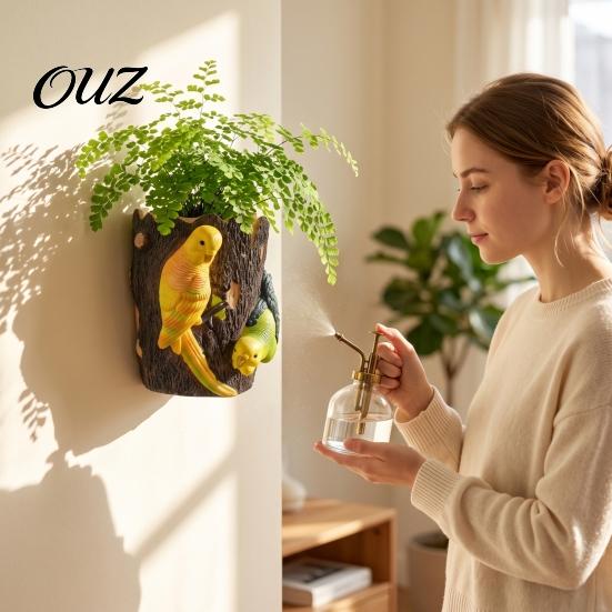 Decorative Succulent Holder Parrot Wall Planter, Wall-Mounted Tree Stump Hanging Plant Pot, Resin Artistic Sculpture Pot Tropical Bird Flowerpot