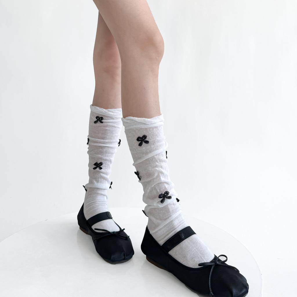 Женские чулки JK Lolita Kawaii Bow, милые гольфы для девочек, женские чулки в балетном стиле, однотонные свободные длинные носки, чулки