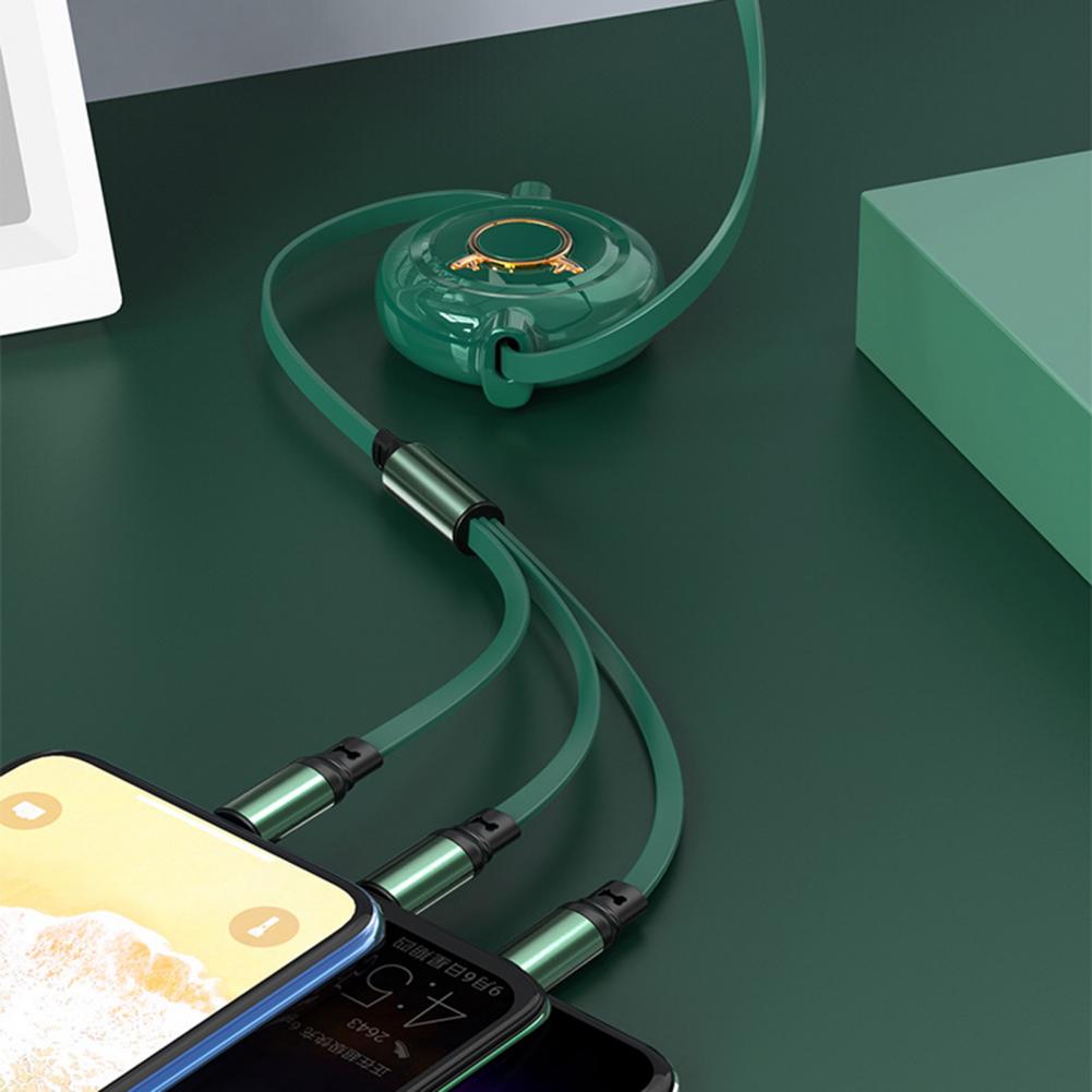 3 in 1 USB Telescopic Charger Cable 3A Fast Charging Cord for Apple Androids 30cm-120cm Adjustable Length Charging Digital Cord