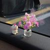 Car Dashboard Decor Mini Bunny with Blossom In Flower Vase Automotive Interior Decorations Gift for Women Men Car Owners