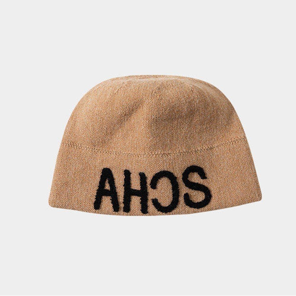Warm Thick Knitted Fall Winter Hat Large Head Size Embroidered Letter Cap For Women