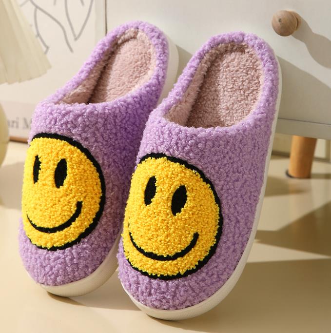 Улыбающееся лицо осень/зима пушистая пара хлопковые тапочки женские и мужские симпатичные толстые подошвы мультфильм нескользящие плюшевые туфли для женщин