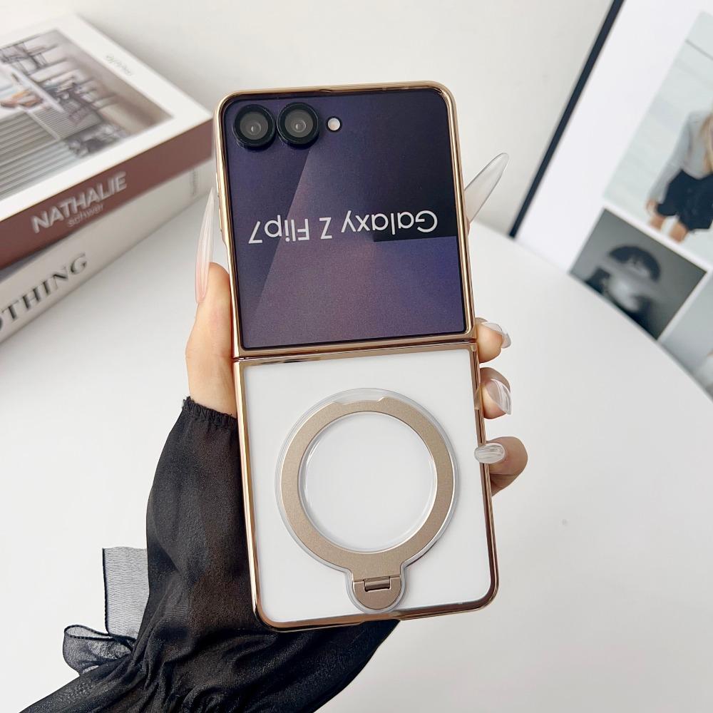 360° Rotating Magnetic Kickstand Electroplating Transparent Phone Case For Samsung Galaxy Z Flip 8 7 FE 6 5 4 Sockproof Cover