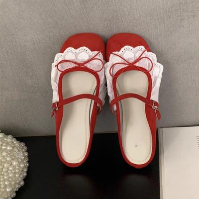 Модная женская обувь на плоской подошве, модная обувь с круглым носком и неглубоким вырезом, замшевые слипоны с кружевом-бабочкой на мягкой подошве, устойчивые к скольжению, для ношения дома