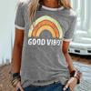 Women Summer T Shirt Rainbow Print Retro Fashion Short Sleeve Tees Casual Printed Tops