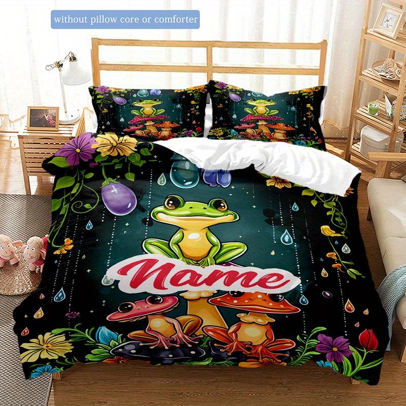 Three Frogs Duvet Cover Soft Bedding Set For Bedroomdorm Personalized Name Threepiece Set 1 Duvet Cover And 2 Pillowcases Perfect Gift For All Seasons