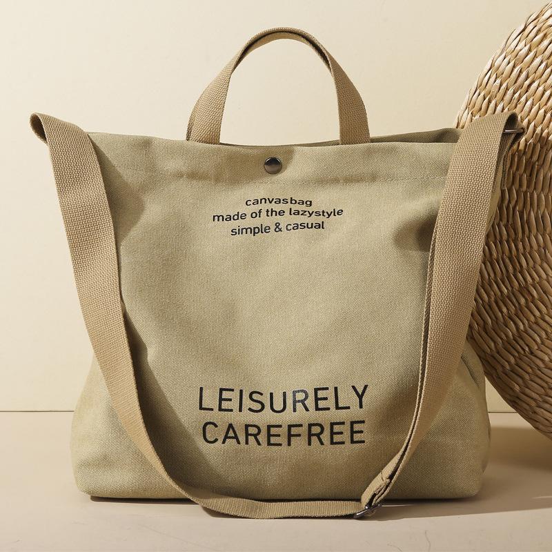 Large-Capacity Casual Simple Shopping Bag Japanese Simple Student Class Messenger Bag Handbag Canvas Shoulder Bag Women