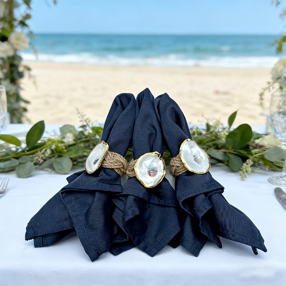 Summer Beach Wedding Napkin Rings, Golden Oyster Shells, Wedding and Valentine'S Gifts for Girlfriend, Party Napkin Rings