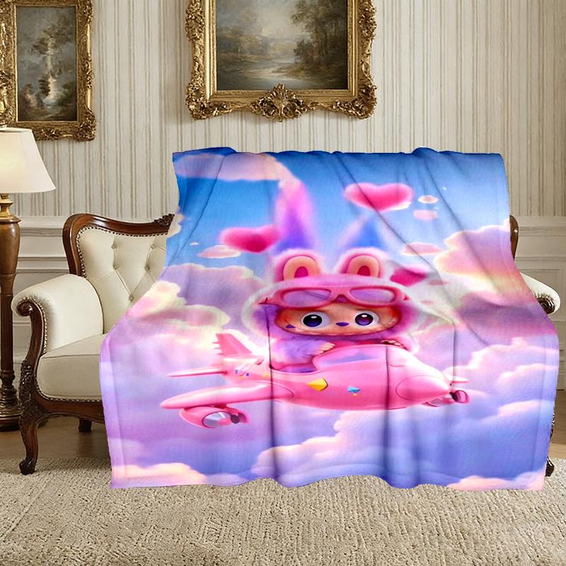 [1pc LABUBU Blanket] All-Season Blanket - Cozy Blanket for Sofa Couch Home Decoration, Digital Printed Nap Blanket
