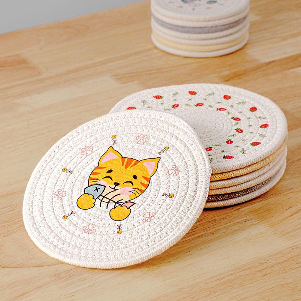 Heat Insulation Coaster Non-Slip Pot Pad Table Mats Woven Cotton Placemat  Table Decoration