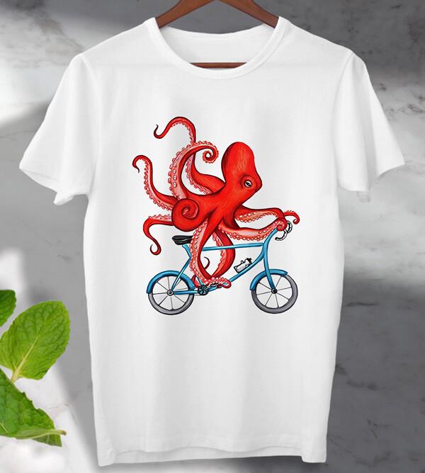 Octopus On A Bicycle T Shirt Mens Womens Tees Top Parody Cult Movie Poster Men's Ladies Top