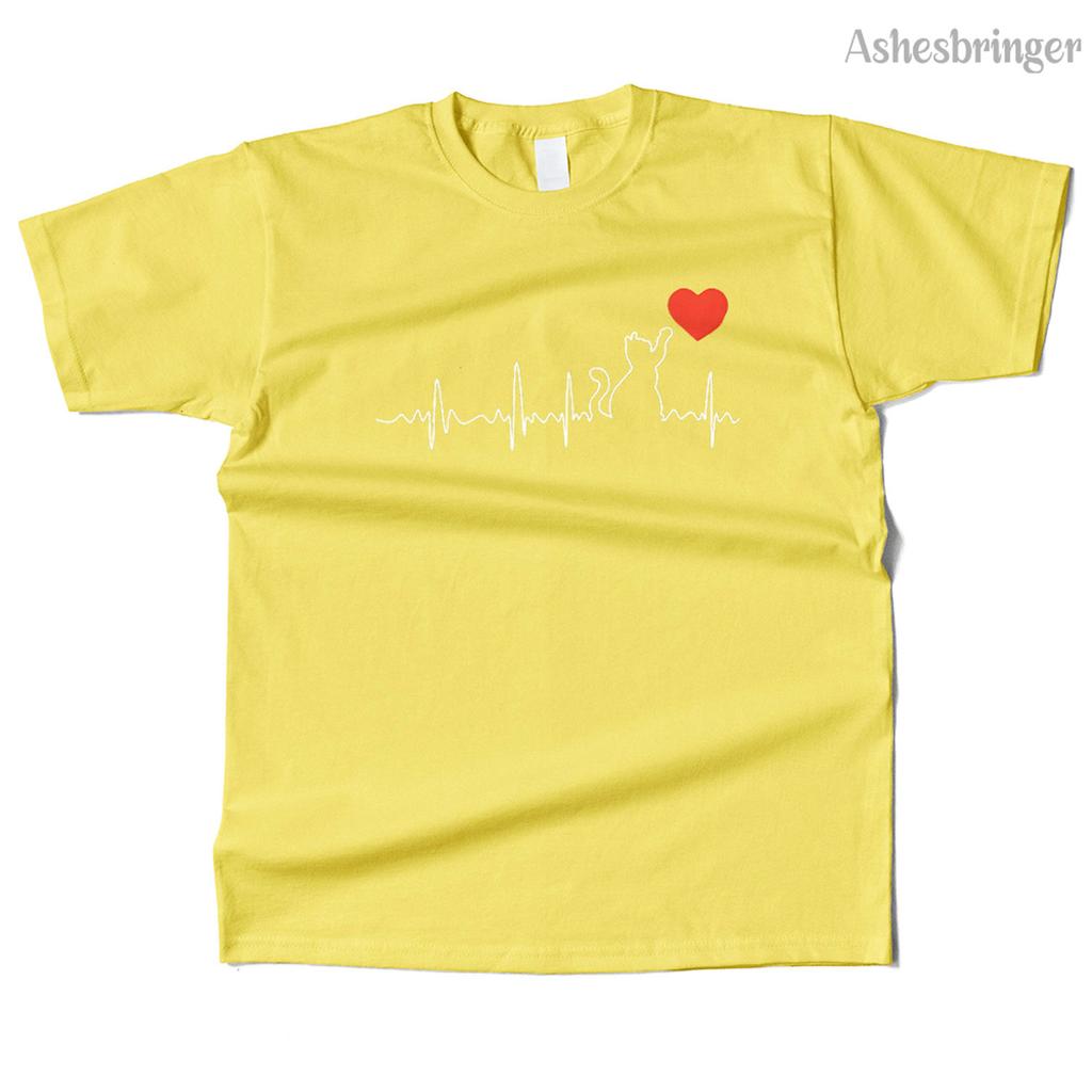 Unisexs Cotton Cat Heartbeats Graphic High Quality T Shirt Street Casual Style Tee for Unisex and Women
