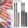 Round Flat Head Nail Art Brush Nail UV Gel Extension Builder Painting Drawing Carving Pen DIY Manicure Tool Set