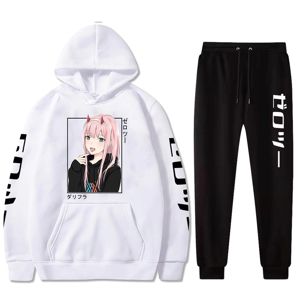 Новый модный комплект Kawaii Anime Darling In The Franxx Мужчины Женщины Толстовки унисекс Толстовки Zero Two Брюки с капюшоном Harajuku Спортивные костюмы