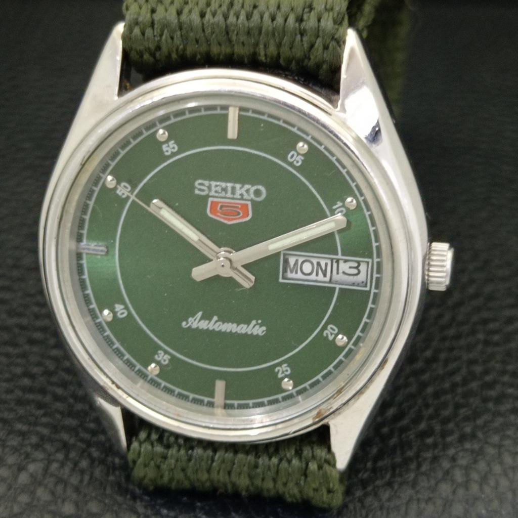 JAPAN VINTAGE SEIKO 5 AUTOMATIC 6309A MENS GREEN COLOR DIAL WATCH A701537-5 R206b-a701537