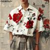 Men Summer Turn Dowm Collar Floral Print Tops Casual Buttons Short Sleeve Shirt