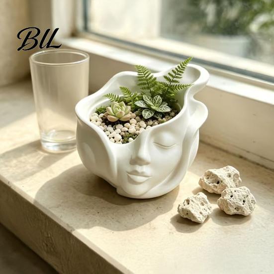 Durable Planter Pot Abstract Human Face Pot, 3D Printed Head Shape Decor Flowerpot, Succulents Plants Container for Home Office Balcony Flowerpot