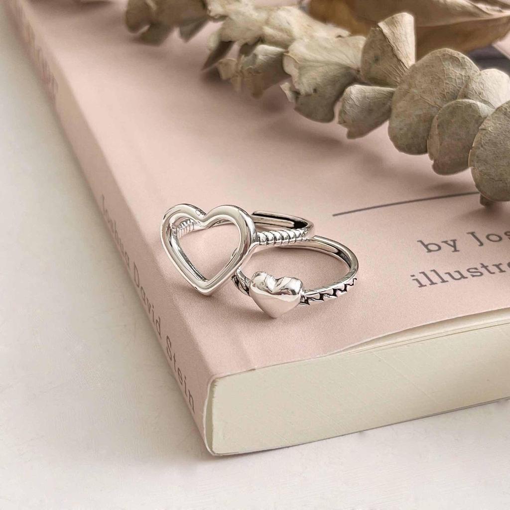 Yinruitai s925 Стерлинговое серебро Полое сердце Штабелируемые Корейский тренд Женские парные кольца