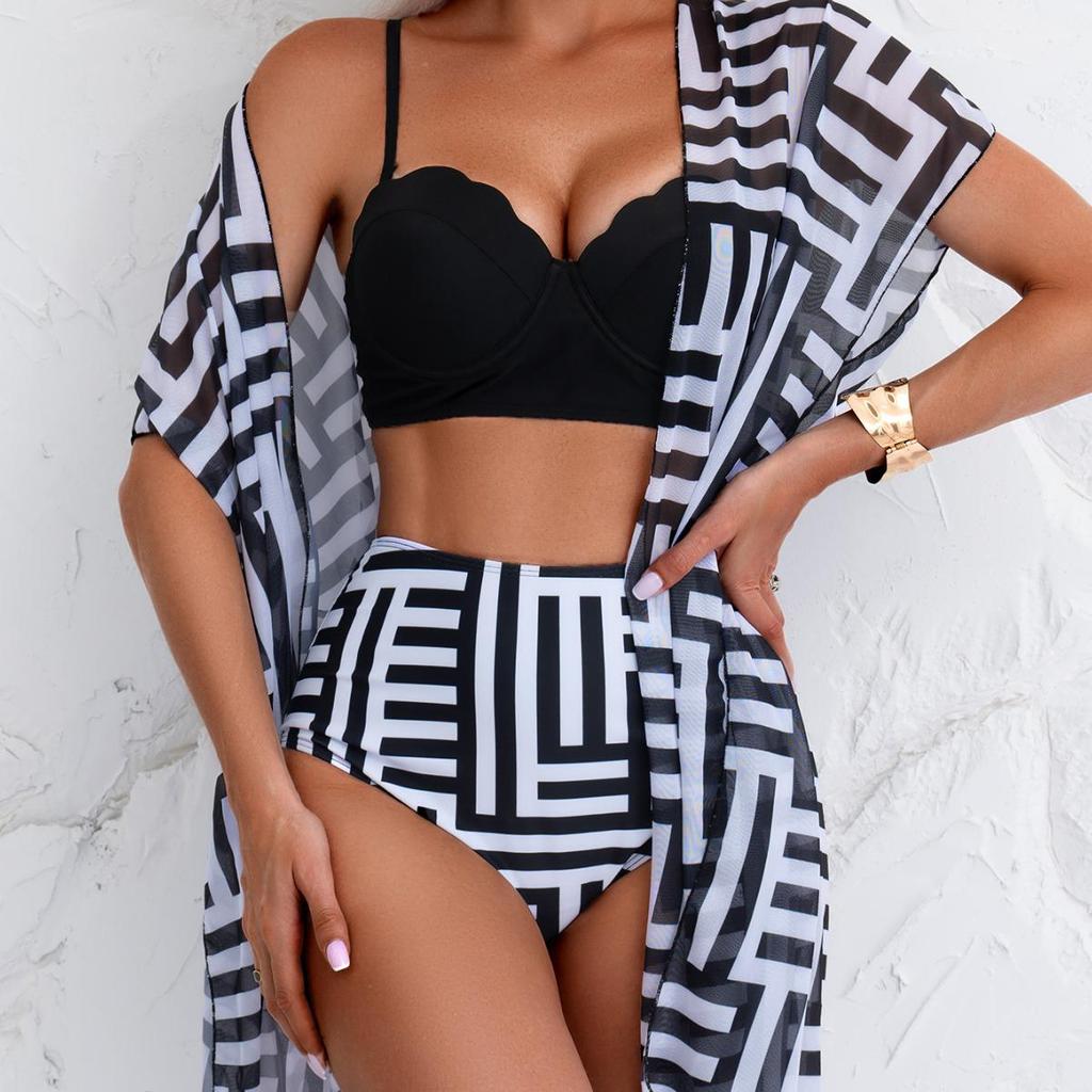 Шикарное европейское и американское сетчатое бикини-парео из трех частей