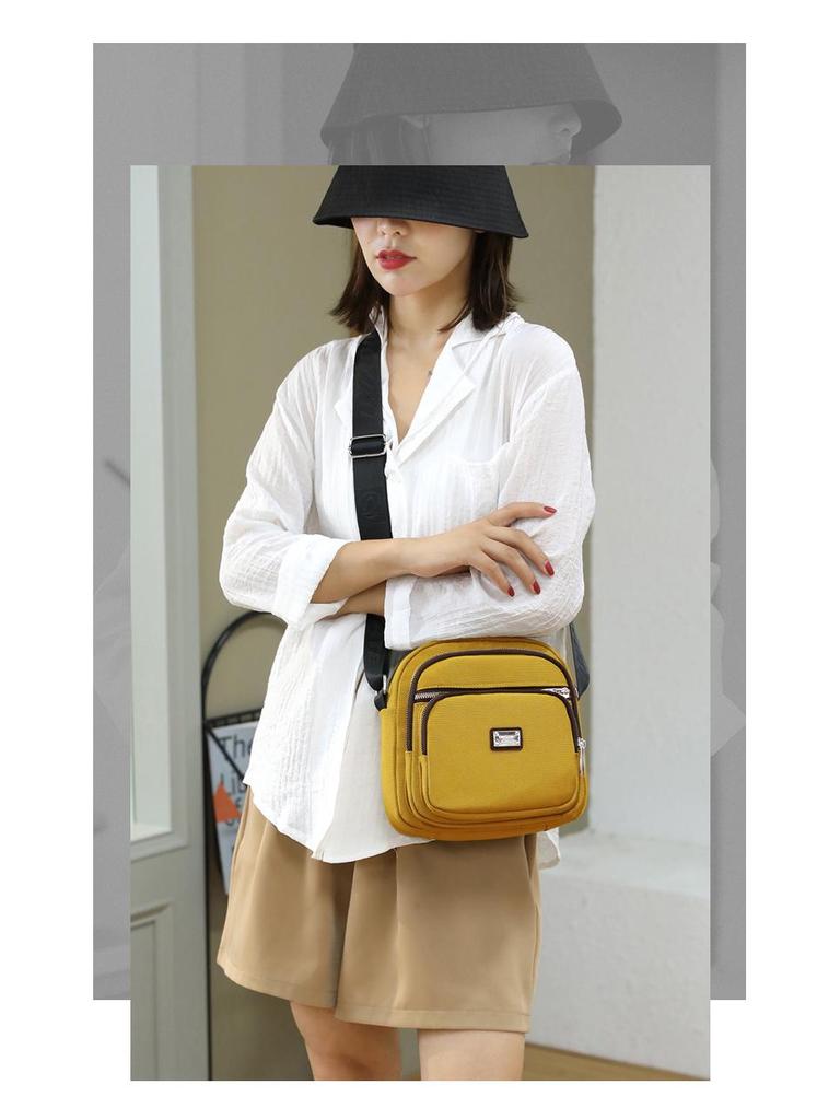 Trendy Nylon Multi-Layer Zipper Crossbody Bag - Simple, Lightweight, and Casual Solid Color Shoulder Bag