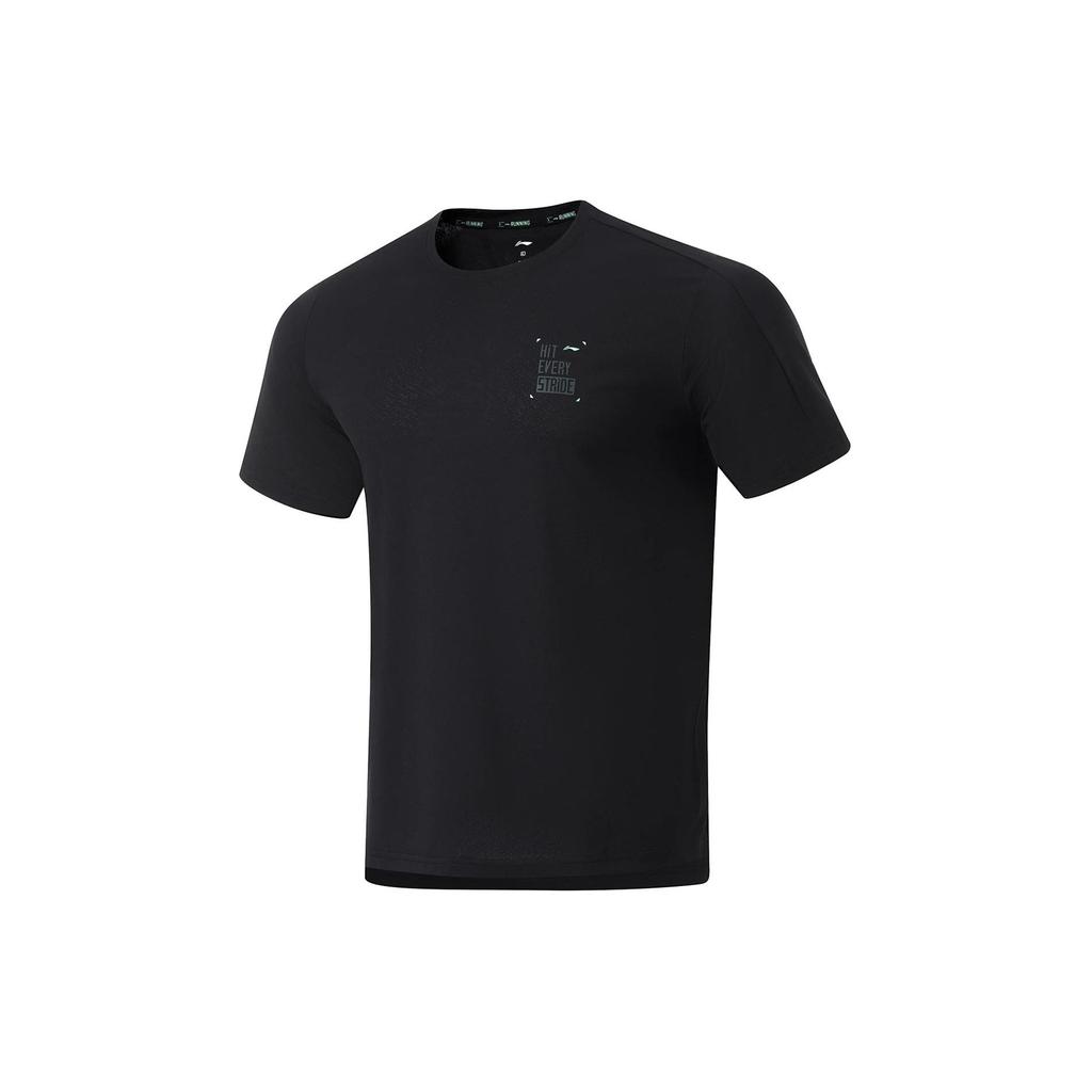 Li Ning Running Series Solid Color Round Neck Pullover Quick-Dry Breathable Short Sleeve T-Shirt Men Tops Black ATSU191-1