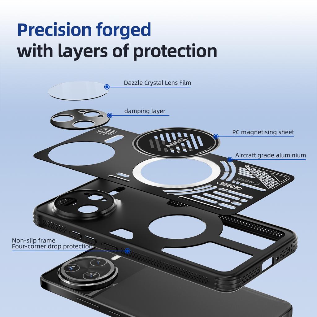 ABEEL Для Xiaomi Redmi K80 Pro 5G/Poco F7 Ultra 5G Магнитный чехол Сплав алюминия+ПК+ТПУ Полый чехол для телефона с теплоотводом