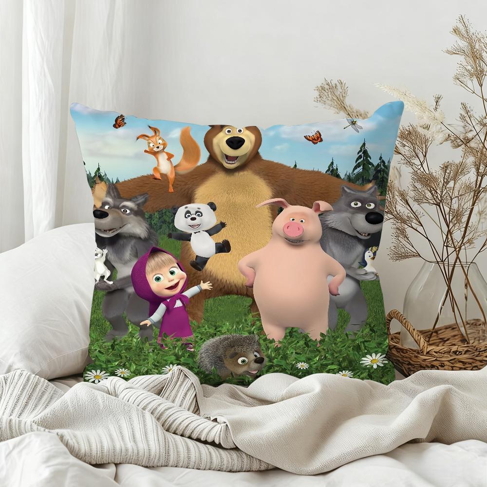 Cartoon MMashaand the BBear Cute Pillow Case Bedroom Sofa Living Room Backrest Decoration Square Cushion Nap Time
