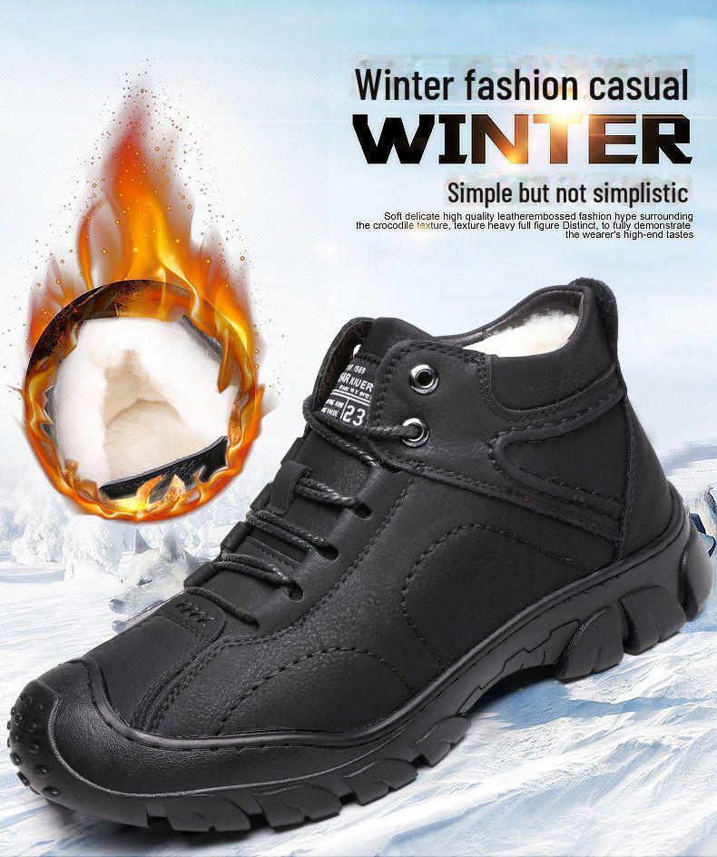 Мужские высокие водонепроницаемые хлопковые кроссовки с теплой бархатной подкладкой для использования на открытом воздухе зимой