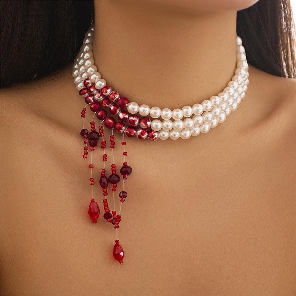 Blood Pearl Necklace, Halloween Gothic Necklace, Pearl Choker Necklace For Women, Dripping Bloody Pearl Necklace Jewelry Halloween Party Costume Gift