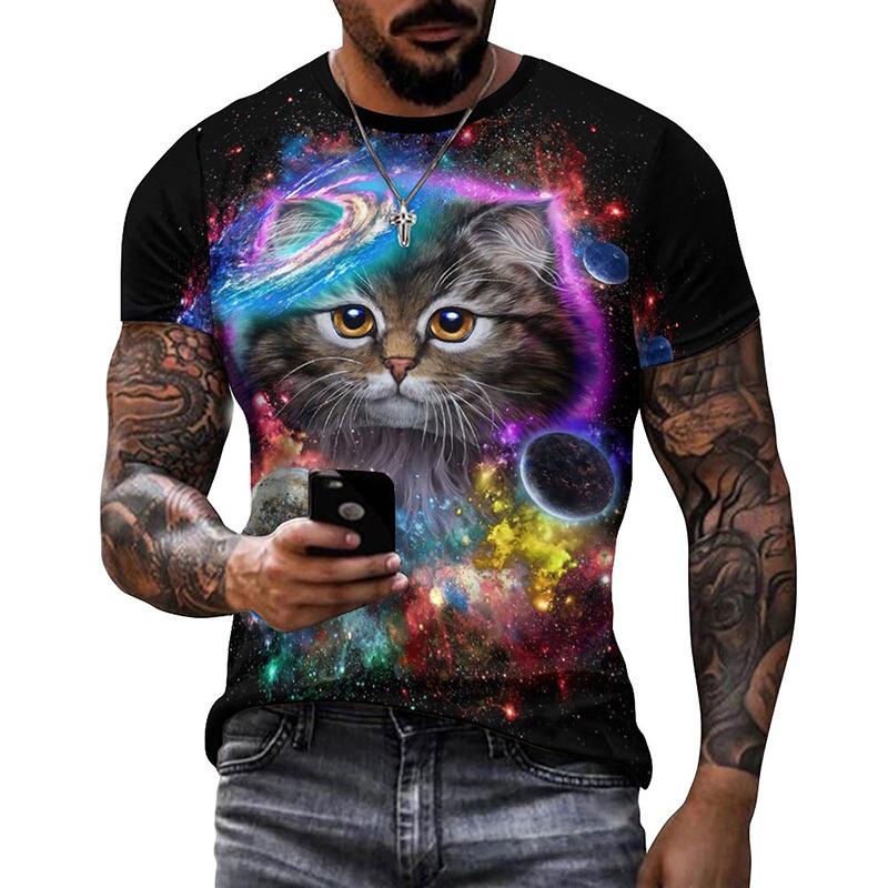 Футболка с 3D-печатью, яркий, веселый узор с кошками и животными