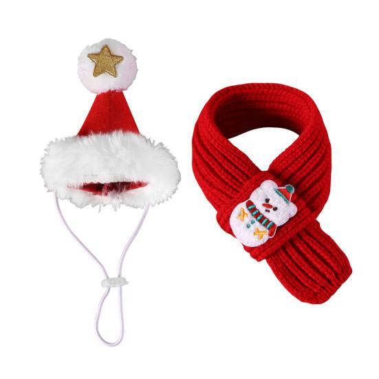 2 шт./компл. Рождественская шапка и шарф для питомца, регулируемая шапка с белым помпоном, вязаный шарф для кошки