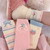 Ladies Autumn Winter Thickened Warm Cartoon Rabbit Bow Pink Sleeping Floor Mid Tube Socks