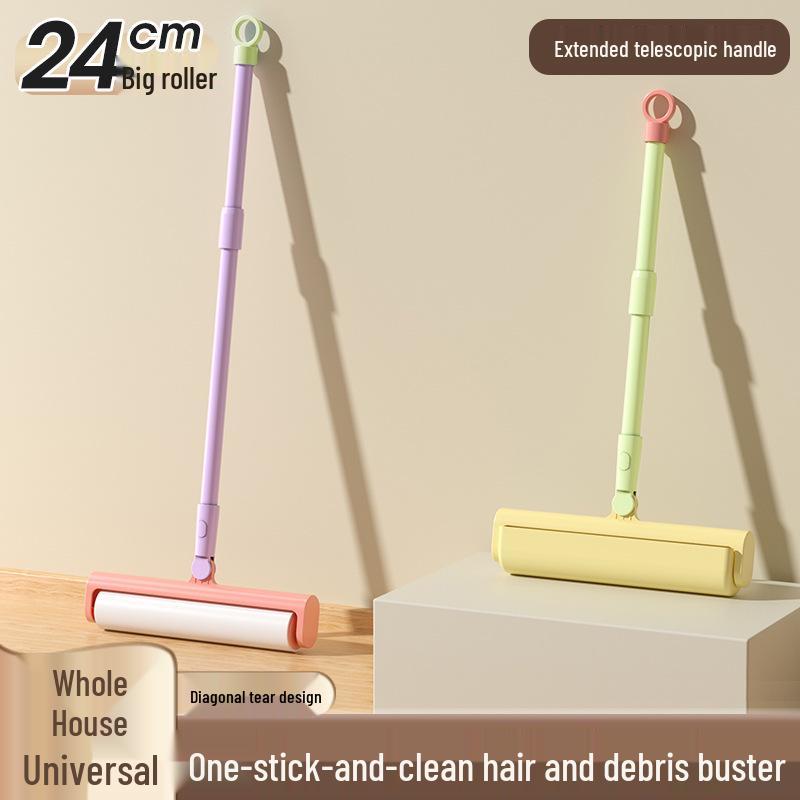 Long-Handled Lint Roller Brush for Hair Removal with Tearable Paper