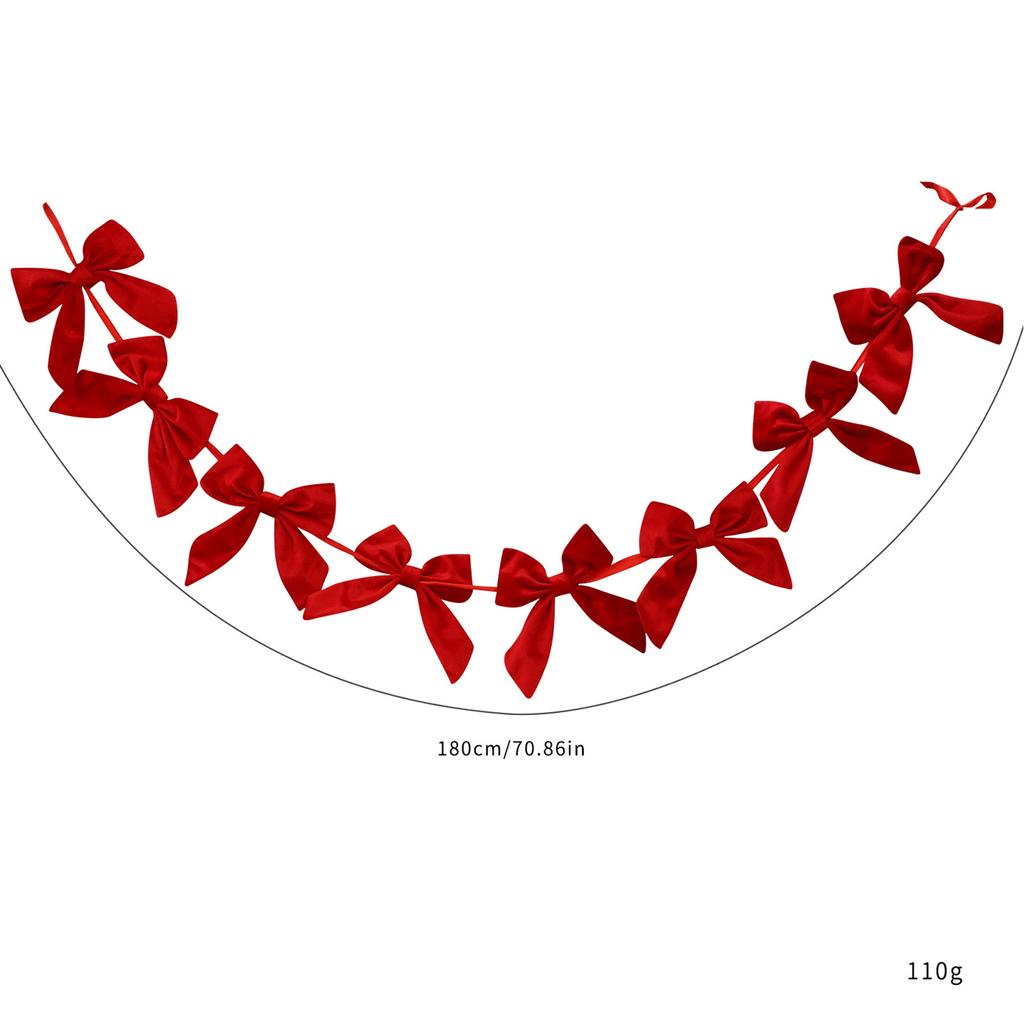 Рождественская гирлянда из красного бархатного банта 180 см, декор для елки, праздничный декор для дома, отеля, витрины, подвесное украшение, декор для вечеринки, подарок