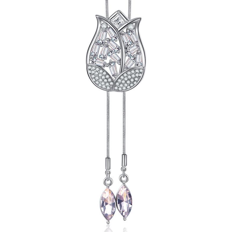 Suijue Autumn And Winter Tulip Diamond Sweater Chain Versatile, Long Fashion Necklace Women
