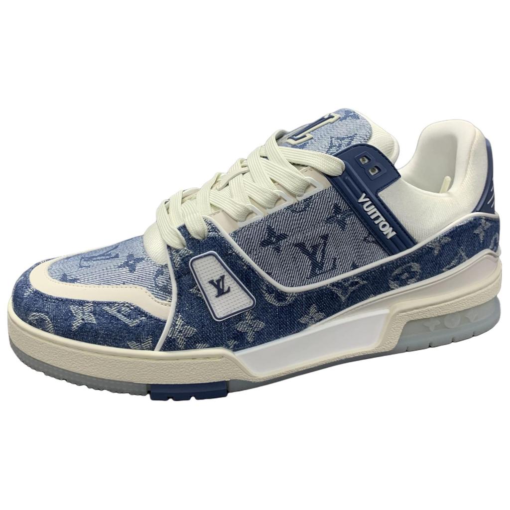 LOUIS VUITTON Trainer Cow Leather Low top Skateboard Shoes Unisex Blue White 1ADHIT