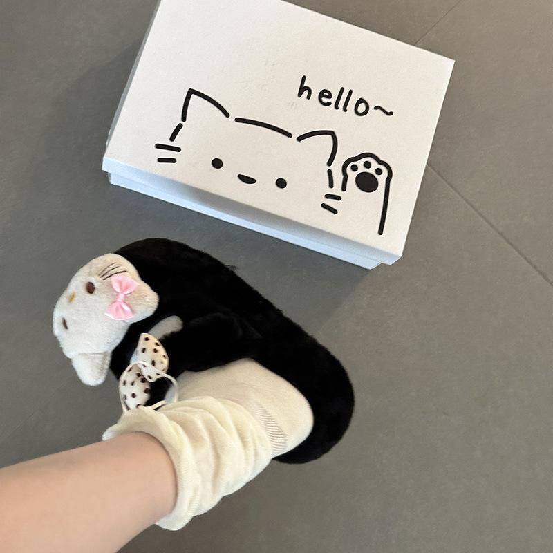 Модные милые и сладкие тапочки-котики KT, женские осенне-зимние 2025, на толстой подошве, бархатные, теплые, хлопковые тапочки с закрытым носком