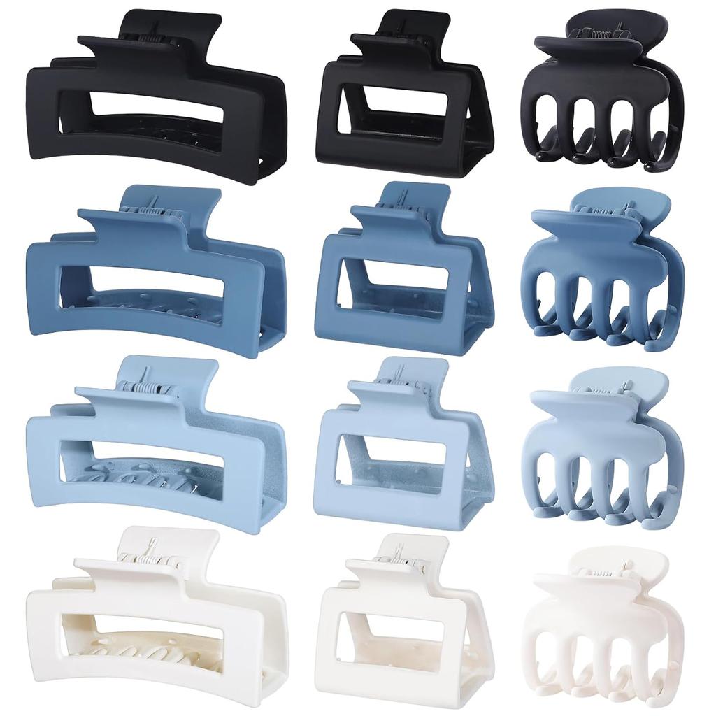 SMKSL 12 Pcs Hair Claw Clips for Women & Girls 3 Styles Hair Accessories | Durable & Sturdy Plastic Matte Clips for Thin Thick & Curly Hair, Strong