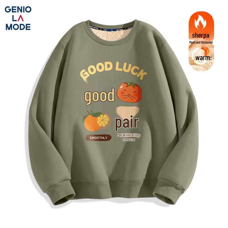 GENIOLAMODE Men's Lamb Fleece Lined Crewneck Sweatshirt