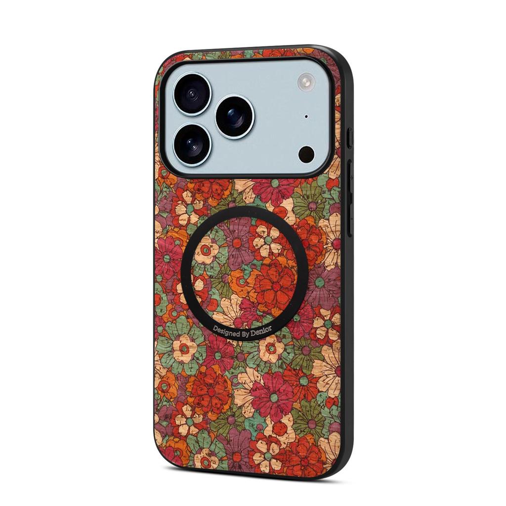 Магнитный чехол Denior из цветочной кожи для iPhone Air, 16/15 Plus, 17 Pro