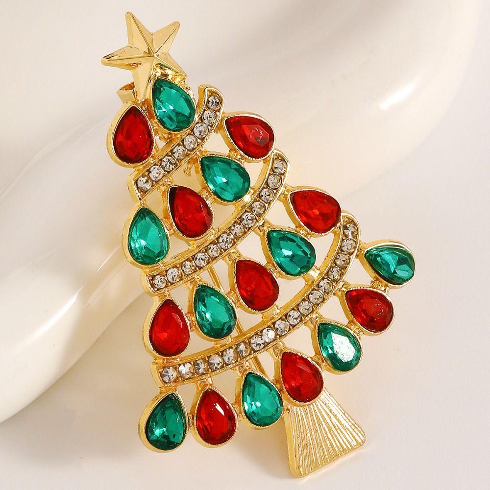 Full Rhinestones Christmas Tree Brooch Enamel Christmas Crystal Pins Rhinestone Brooch Unisex