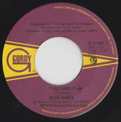 7-дюймовая пластинка RICK JAMES - You And I / Hollywood G7156F Gordy 1978 Канада Соул/Фанк Б/У