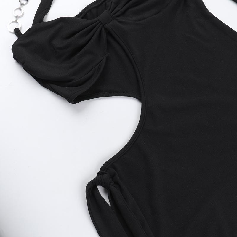 Autumn Short Dress Women Spice Cutout Sexy One-shoulder Long-sleeved Hip Wrap Dress