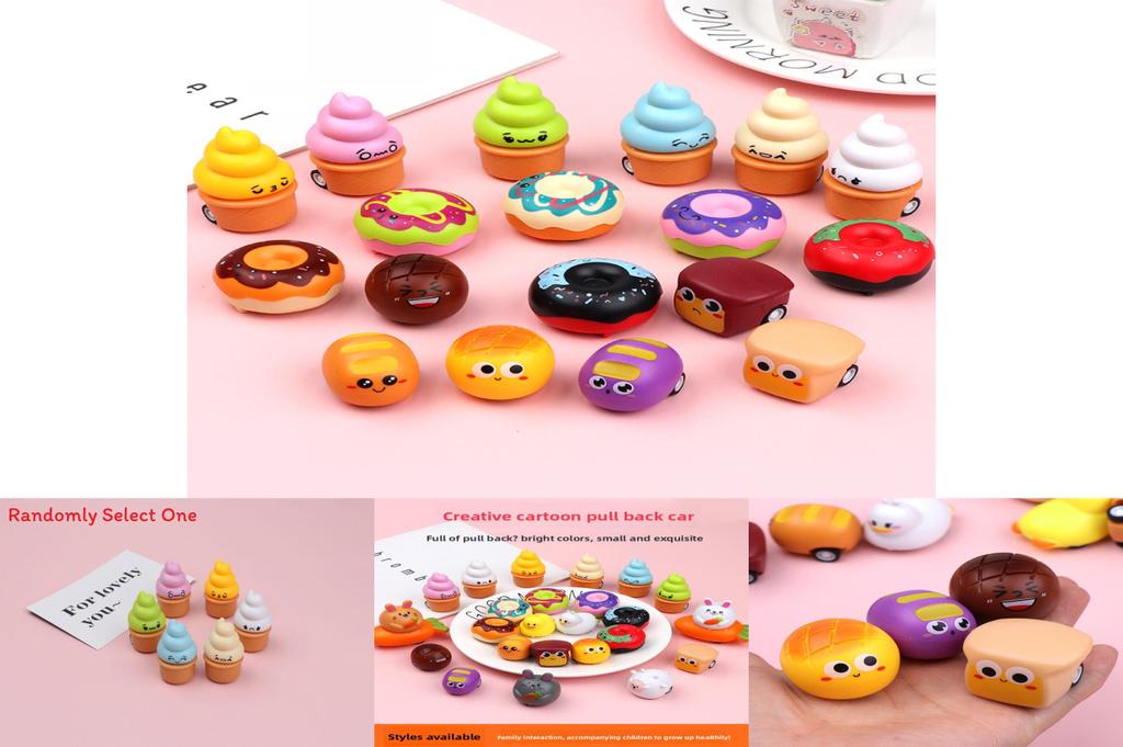 Bread Doughnut Plastic Emoji Toy Car With Pullback Action For Kids Gift And Interactive Play