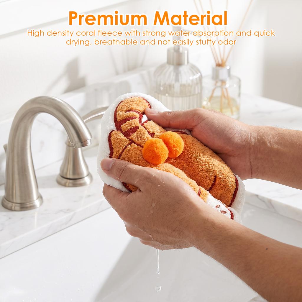 Cat Hand Towel Cute Animal Shape Absorbent Hand Cloth with Hanging Loop Quick Dry Coral Fleece Kitchen Bathroom Hanging Towel