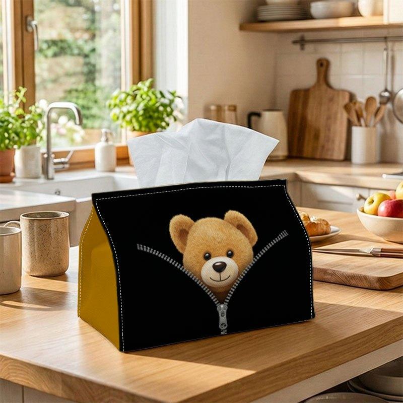 1pc Minimalist Modern Tissue Box | Durable, Teddy Bear Black Background Suitable for Living Room Accent, Bedroom Decor, Encouragement Gifts, Workplace