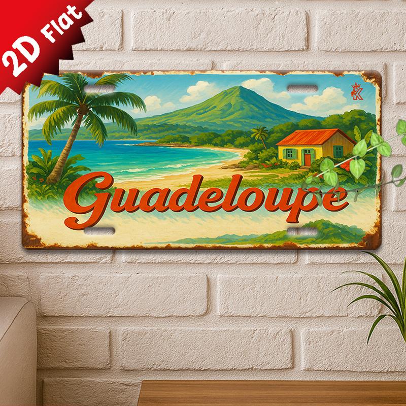 D Flat pcVintage Metal Sign Decorative Sign( )Vintage SignTropical Island Landscape with Guadeloupe Text
