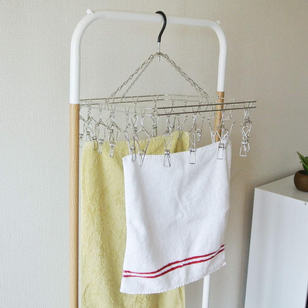 Oki Seisakusho Вешалка для белья из нержавеющей стали, 14 прищепок, не запутывается, стальная, маленькая, 00384-5