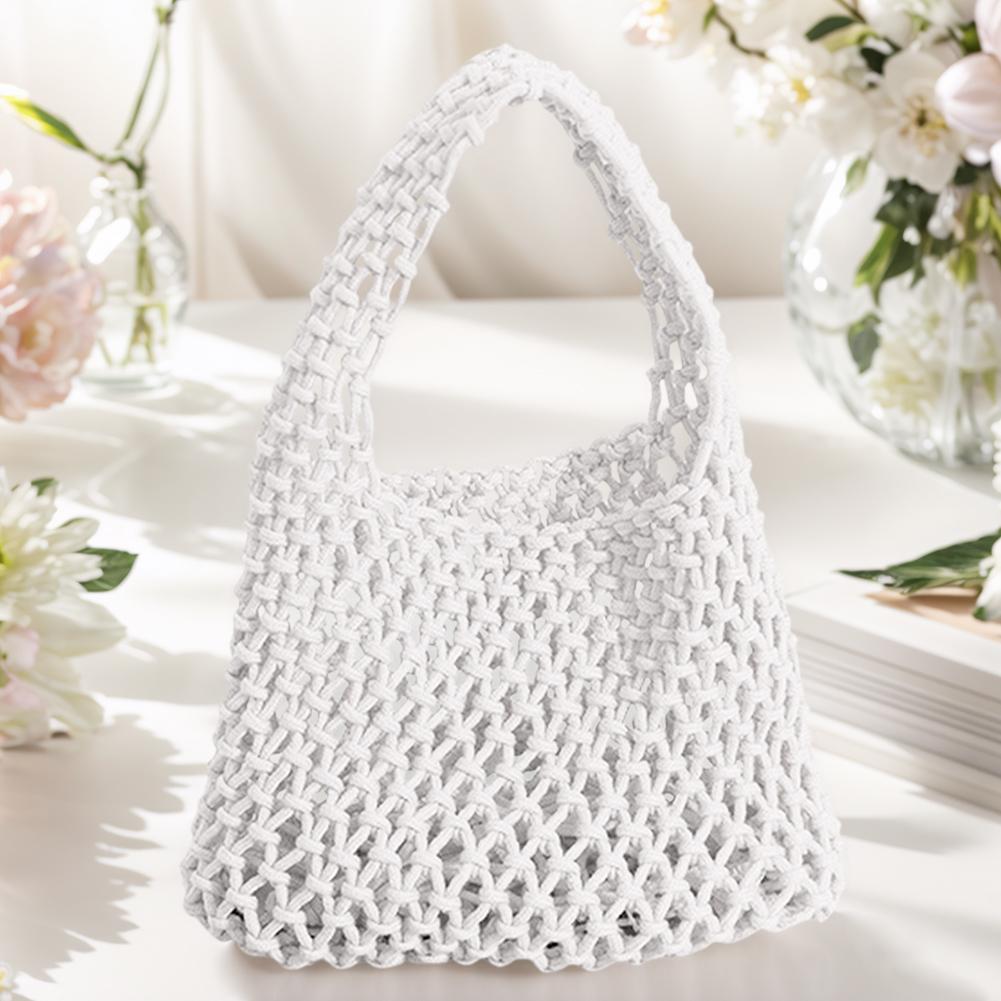 Cotton Rope Fishing Net Bucket Bag for Women Top-handle Bag Summer Crochet Hobo Bag for Travel Picnic Vacation Beach